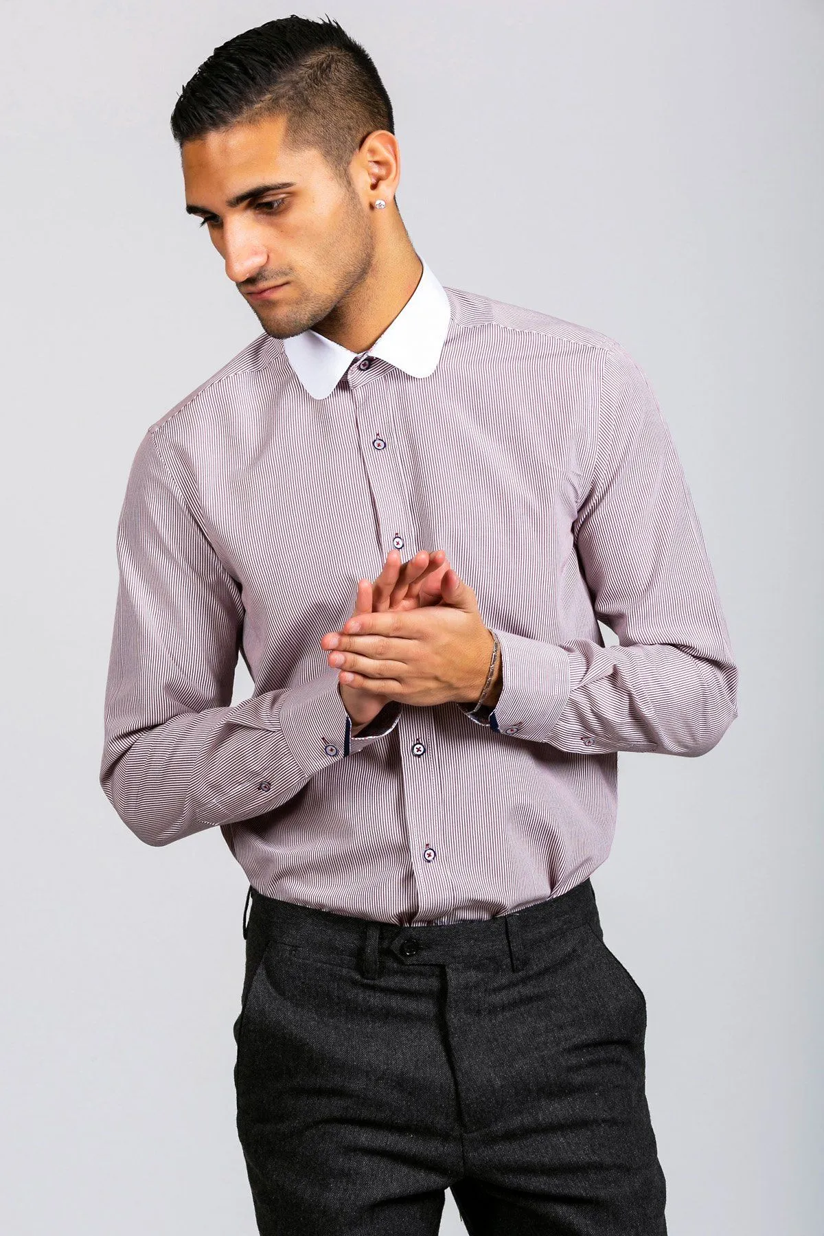SHELBY - Wine Stripe Penny Collar Shirt sold by Marc Darcy product image thumbnail 3