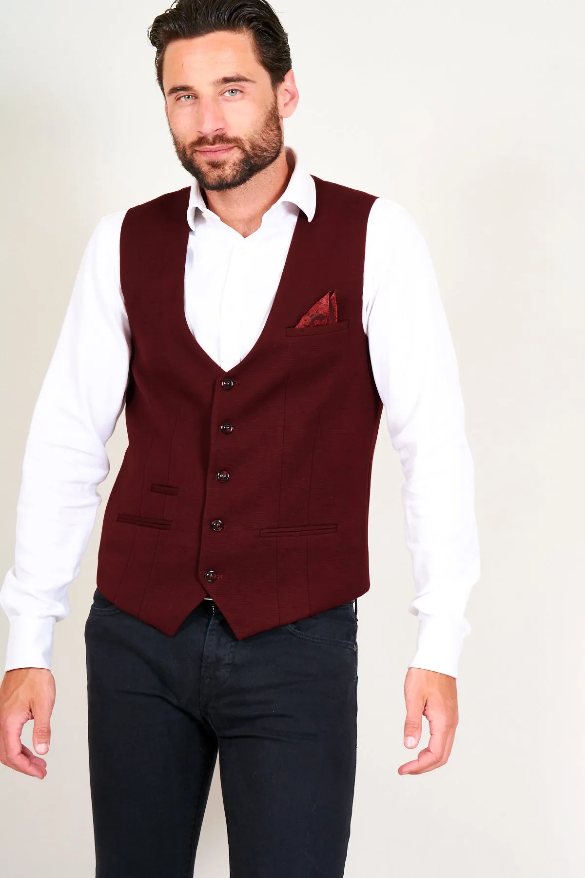 KELLY - Wine Single Breasted Waistcoat sold by Marc Darcy