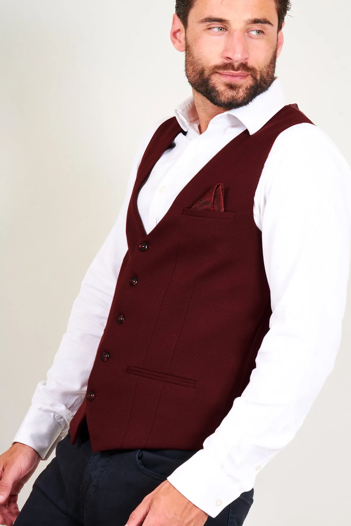 KELLY - Wine Single Breasted Waistcoat sold by Marc Darcy product image thumbnail 3