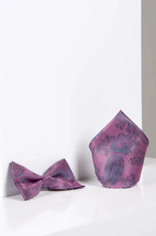PAISLEY - Pink Paisley Bow Tie and Pocket Square Set sold by Marc Darcy