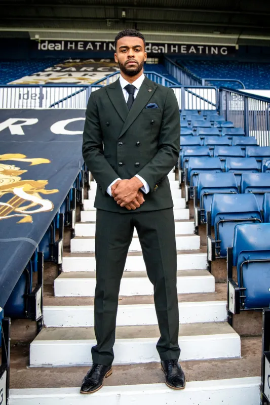 The WBA Collection - BROMLEY Olive Green Double Breasted Suit As Worn By Darnell Furlong made by Marc Darcy