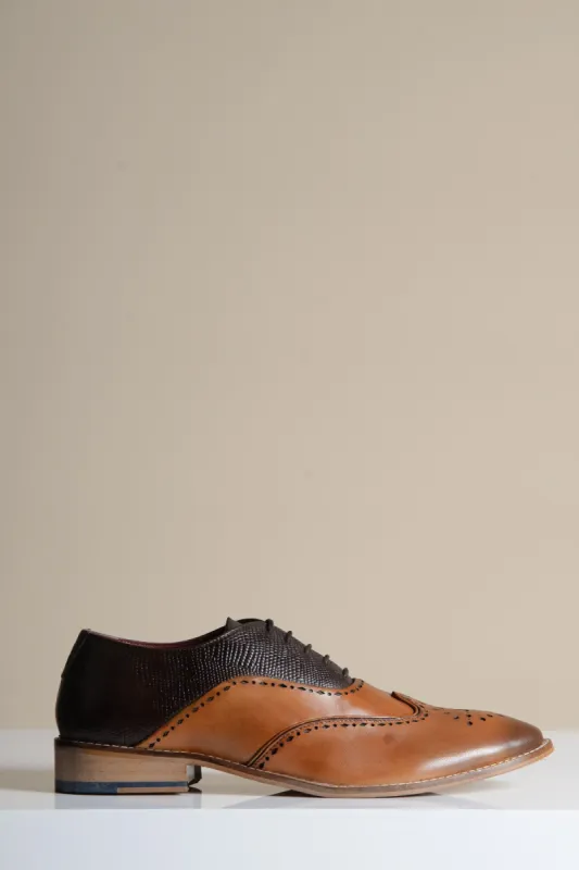 RYAN - Tan Brown Leather Wingtip Brogue Shoe sold by Marc Darcy