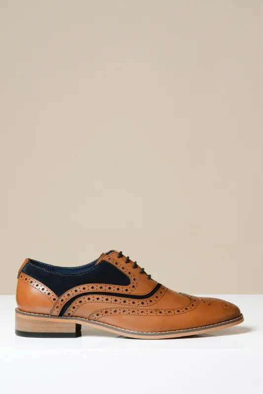 MURRAY - Contrast Tan Leather Suede Brogue Shoe sold by Marc Darcy