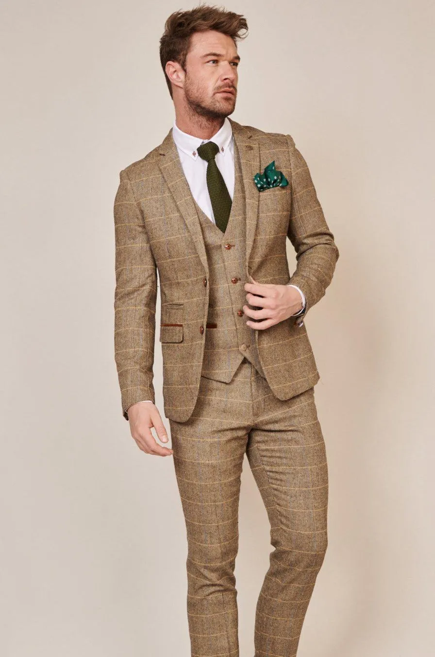 The WHU Collection - TED Tan Tweed Suit With Dion Waistcoat As Worn By Lukasz Fabianski sold by Marc Darcy product image thumbnail 3