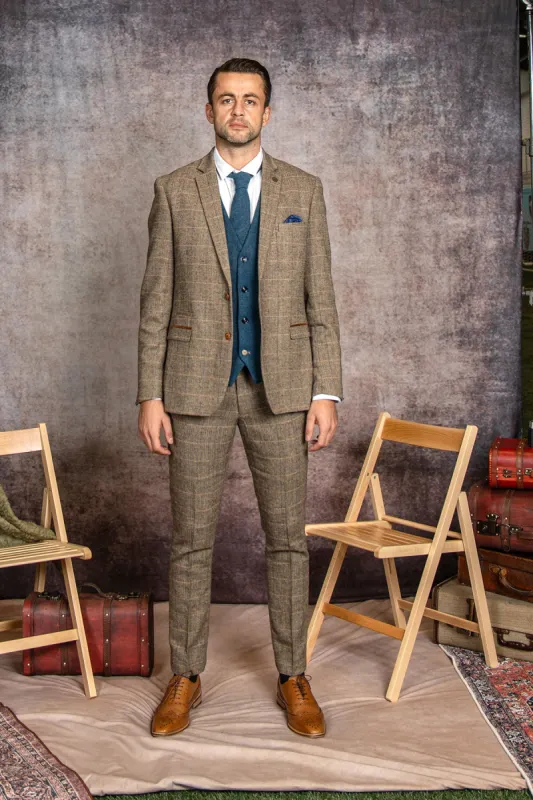 The WHU Collection - TED Tan Tweed Suit With Dion Waistcoat As Worn By Lukasz Fabianski sold by Marc Darcy