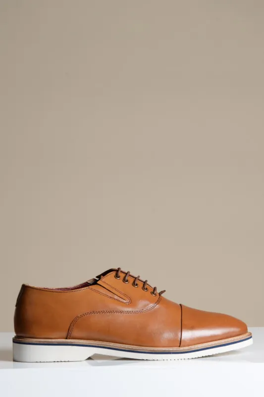 GAVIN - Tan Leather Cap Toe Oxford Shoe sold by Marc Darcy
