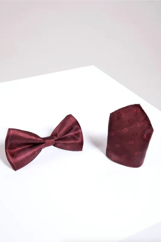 BT CIRCLES - Wine Circle Print Bow Tie and Pocket Square Set sold by Marc Darcy