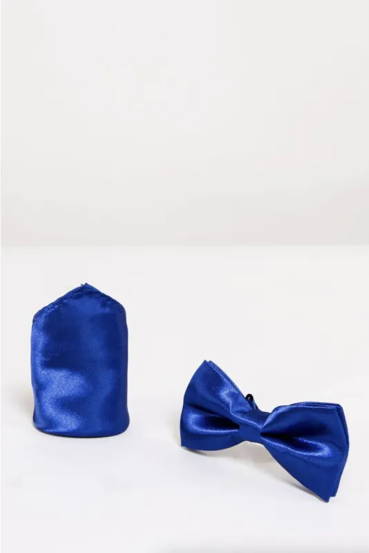 SB - Satin Bow Tie and Pocket Square Set In Royal Blue sold by Marc Darcy
