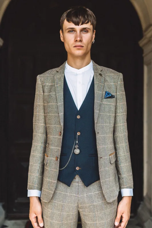 TED - Tweed Suit With MAX Navy Waistcoat made by Marc Darcy