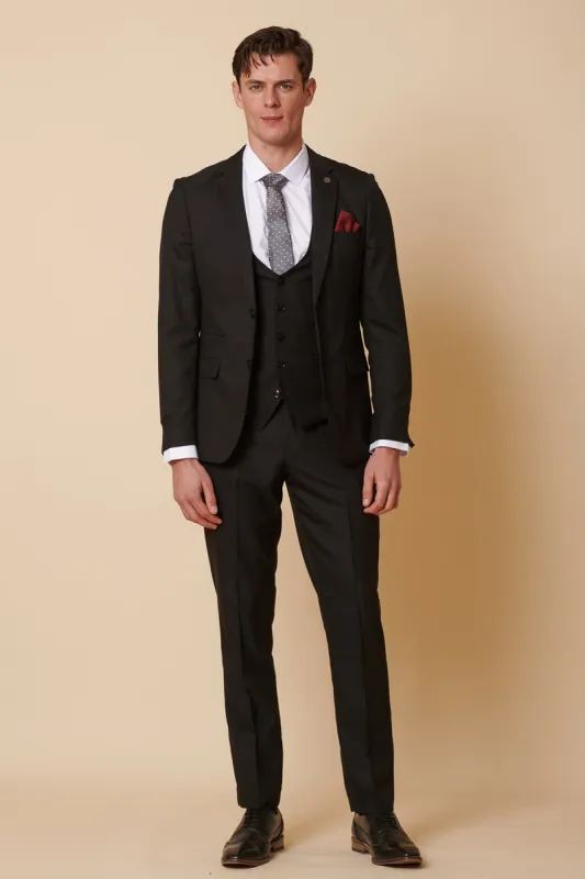 DANNY - Black Three Piece Suit With Single Breasted Waistcoat sold by Marc Darcy