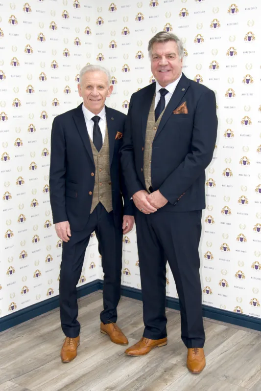 Former Everton Midfielder Peter Reid & Football Manager Sam Allardyce in Max Navy Suit With Ted Waistcoat sold by Marc Darcy