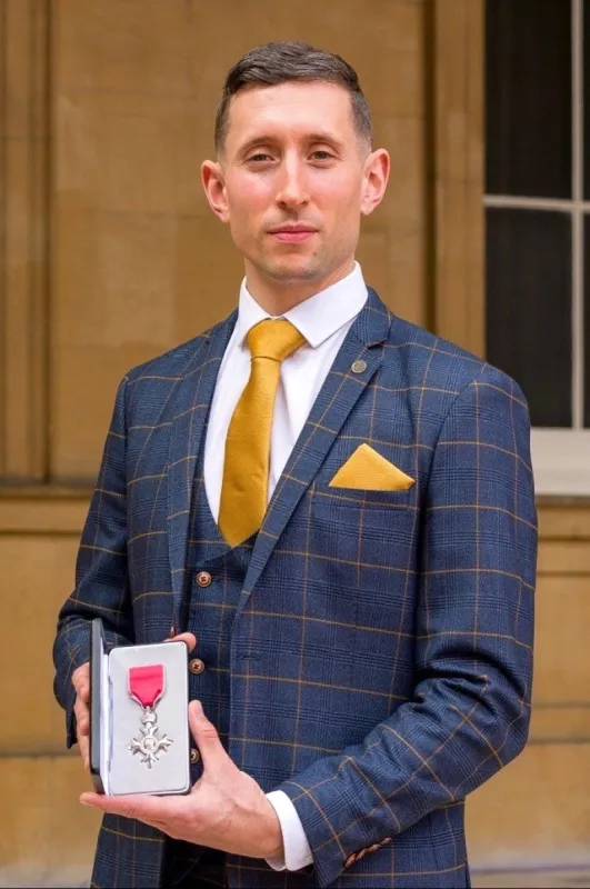 Paralympian Jonathan Broom-Edwards MBE in Jenson Marine Check Suit sold by Marc Darcy