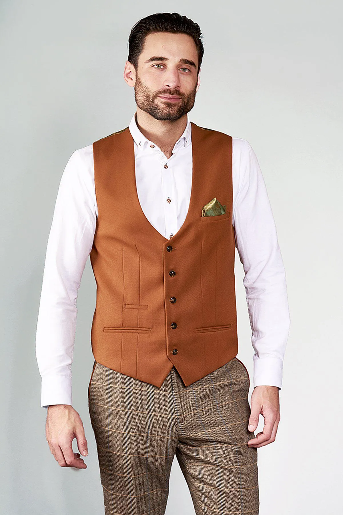 KELLY - Dark Tan Single Breasted Waistcoat sold by Marc Darcy