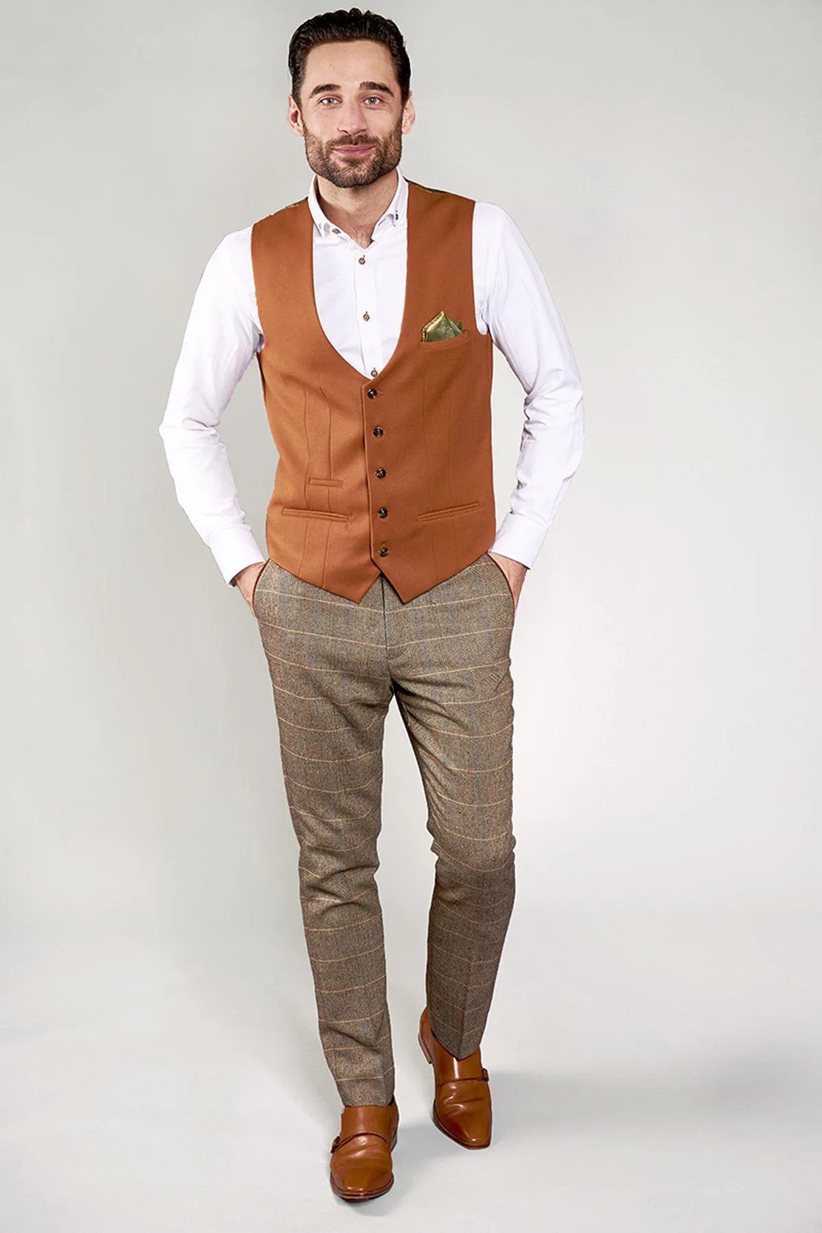 KELLY - Dark Tan Single Breasted Waistcoat sold by Marc Darcy product image thumbnail 3