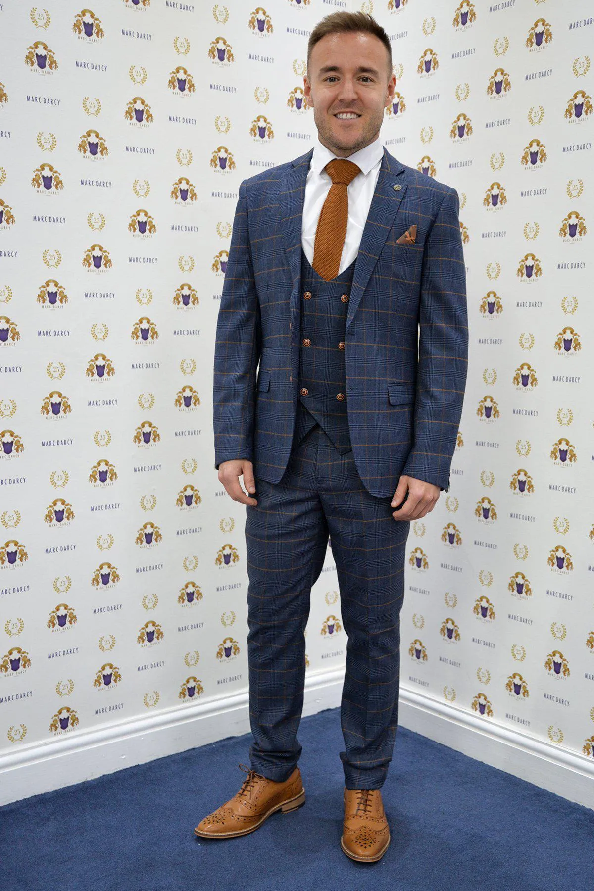 Coronation Street's Alan Halsall (Tyrone Dobbs) in Jenson Marine Check Suit sold by Marc Darcy