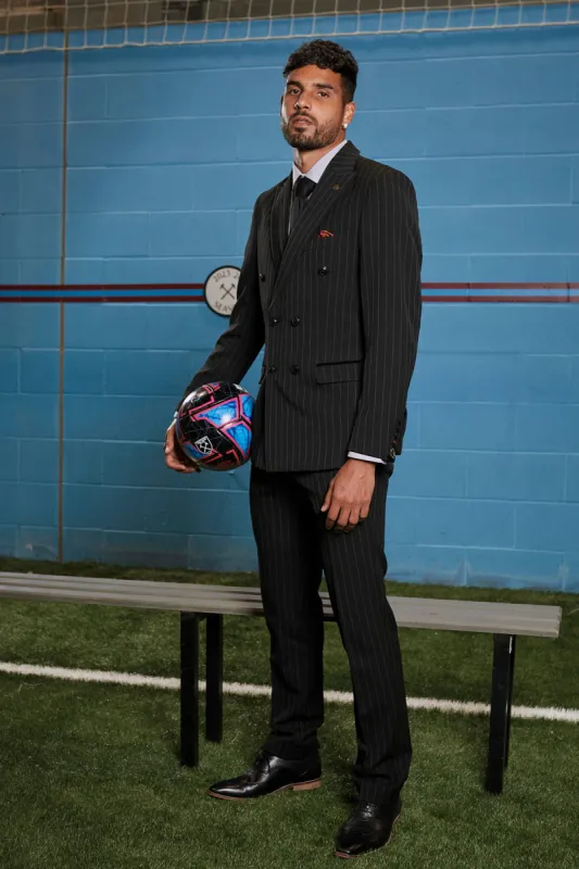 The WHU Collection - ROCCO Black Pinstripe Double Breasted Suit As Worn By Emerson Palmieri made by Marc Darcy