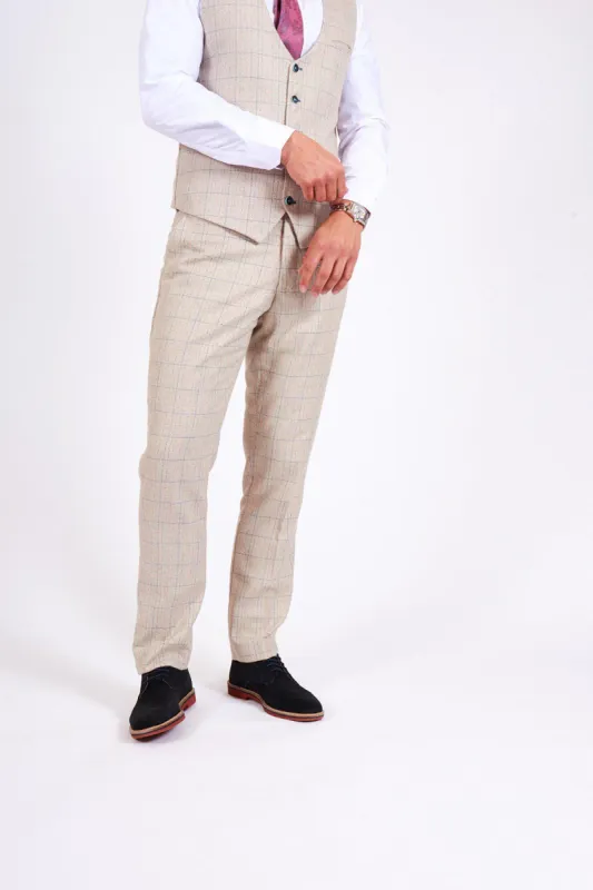 HARDING - Cream Tweed Check Print Trousers sold by Marc Darcy