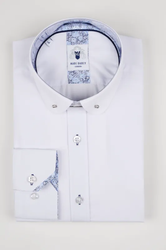 BENSON - White Penny Collar Shirt With Collar Bar made by Marc Darcy