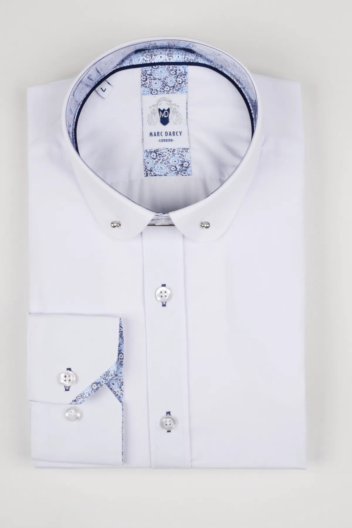 BENSON - White Penny Collar Shirt With Collar Bar sold by Marc Darcy