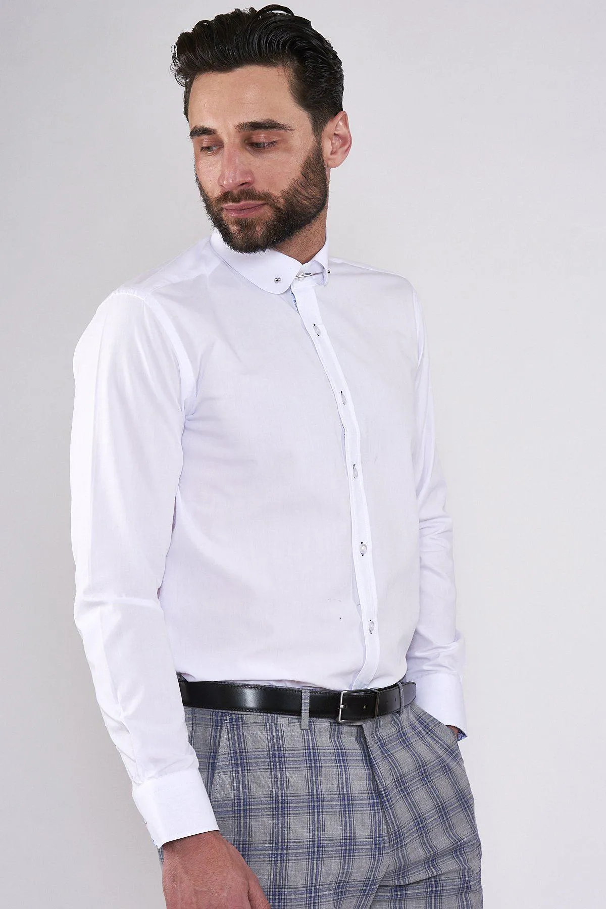 BENSON - White Penny Collar Shirt With Collar Bar sold by Marc Darcy product image thumbnail 4