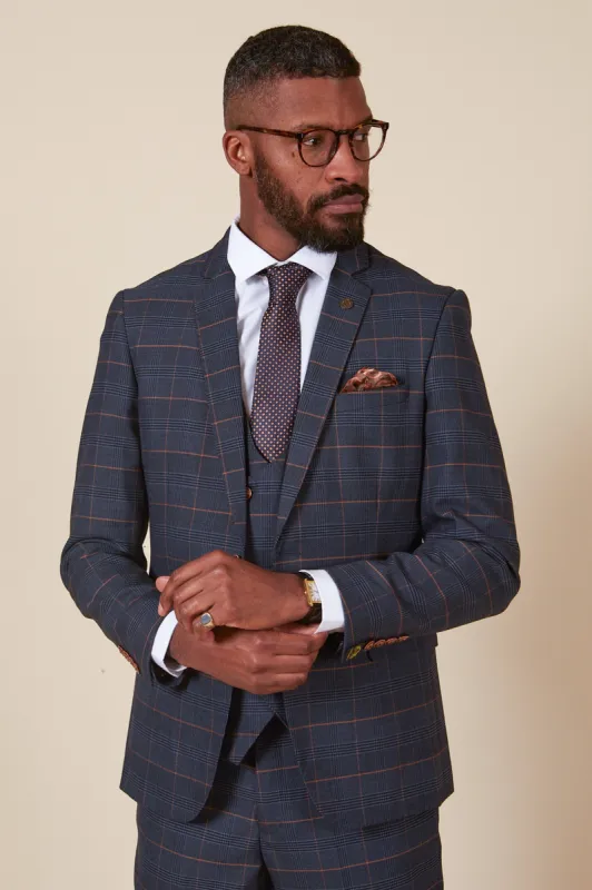 JENSON - Marine Navy Check Blazer sold by Marc Darcy