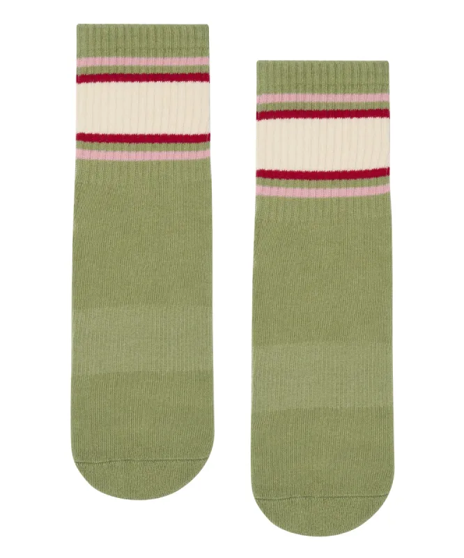 Crew Non Slip Grip Socks - Stripe Sage & Oat sold by MoveActive