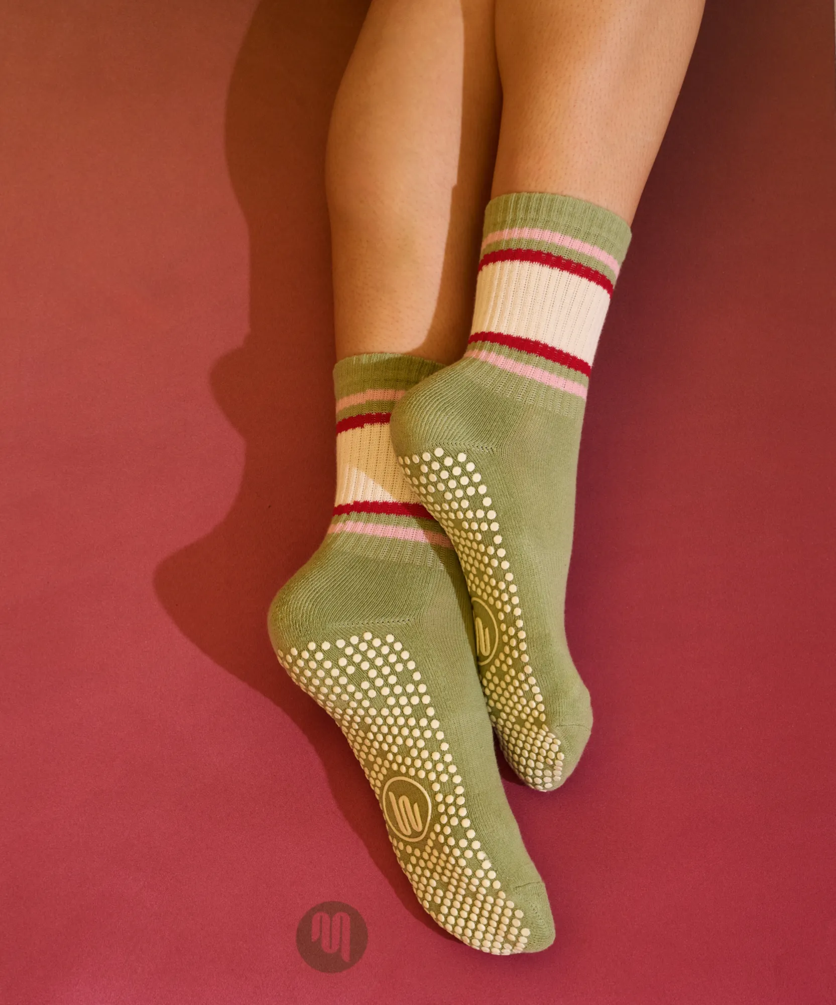 Crew Non Slip Grip Socks - Stripe Sage & Oat sold by MoveActive product image thumbnail 2