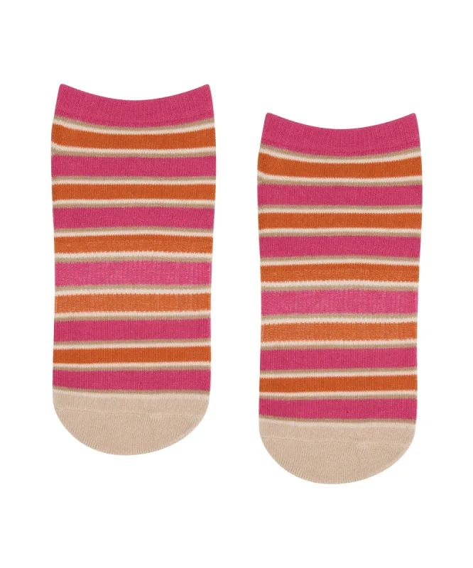 Classic Low Rise Grip Socks - Pink & Orange Stripes sold by MoveActive