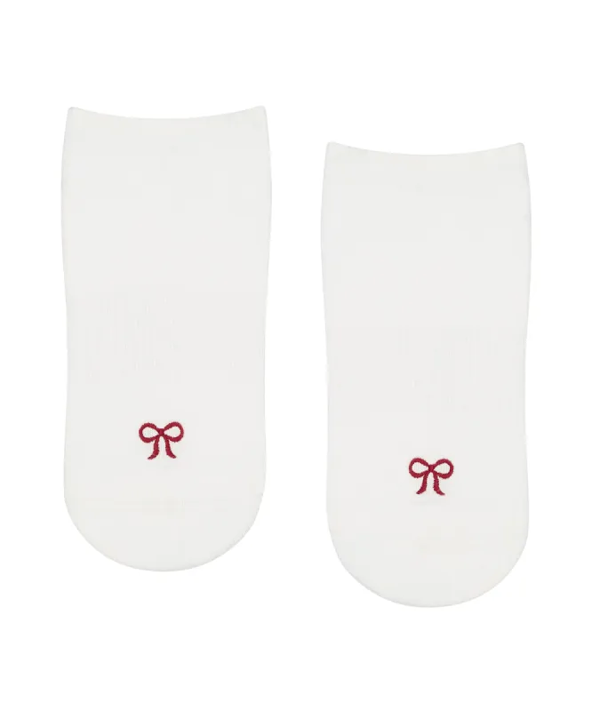 Classic Low Rise Grip Socks - Whimsy Bow White sold by MoveActive