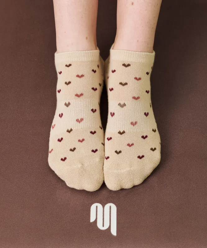 Classic Low Rise Grip Socks - Hearts Aflutter Beige sold by MoveActive