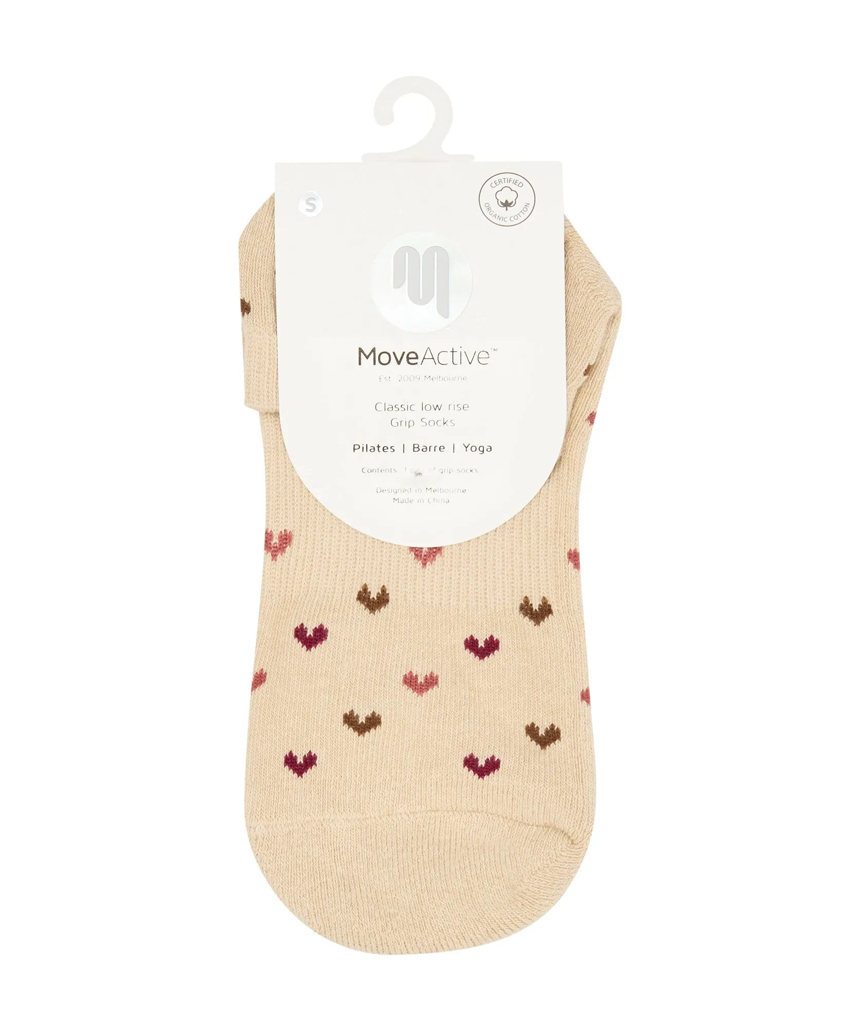 Classic Low Rise Grip Socks - Hearts Aflutter Beige sold by MoveActive product image thumbnail 5