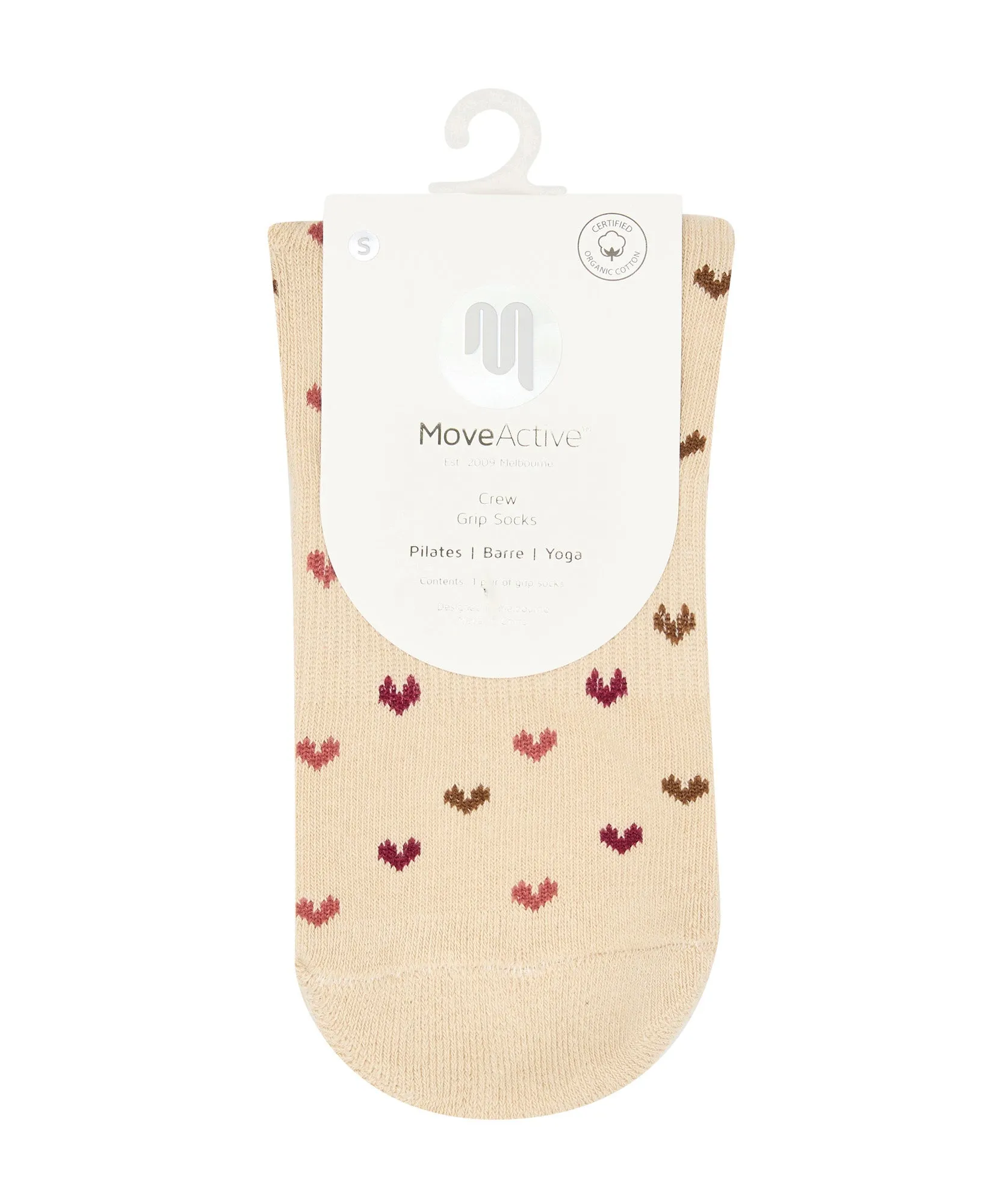 Quarter Crew Non Slip Grip Socks - Hearts Aflutter Beige sold by MoveActive product image thumbnail 5