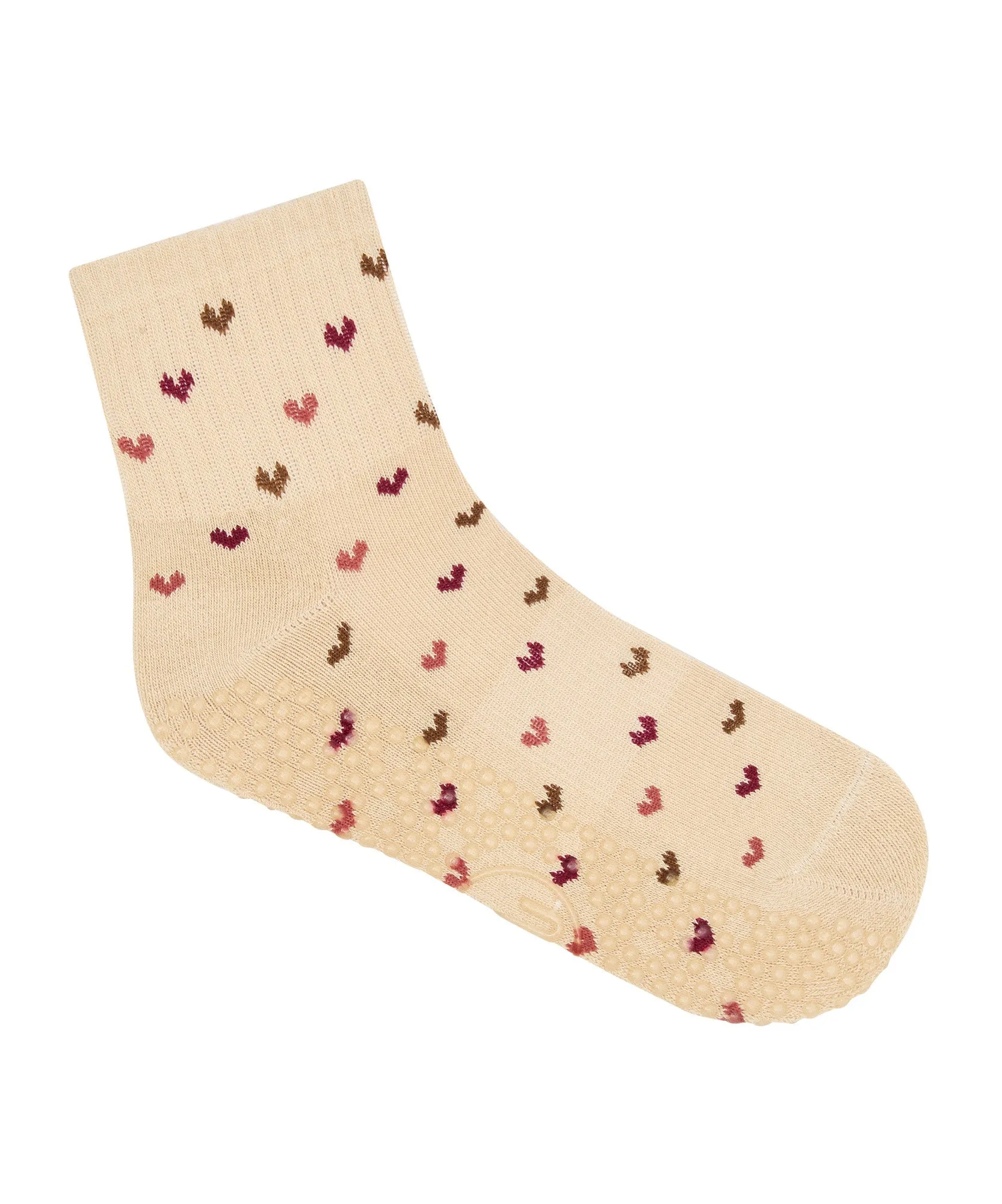 Quarter Crew Non Slip Grip Socks - Hearts Aflutter Beige sold by MoveActive product image thumbnail 3