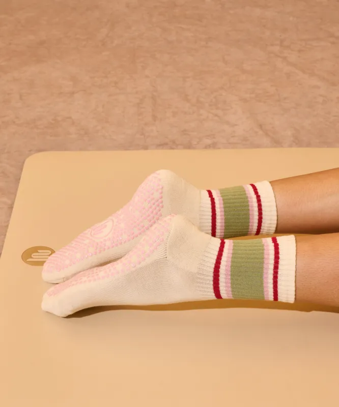 Crew Non Slip Grip Socks - Stripe Vanilla & Sage sold by MoveActive