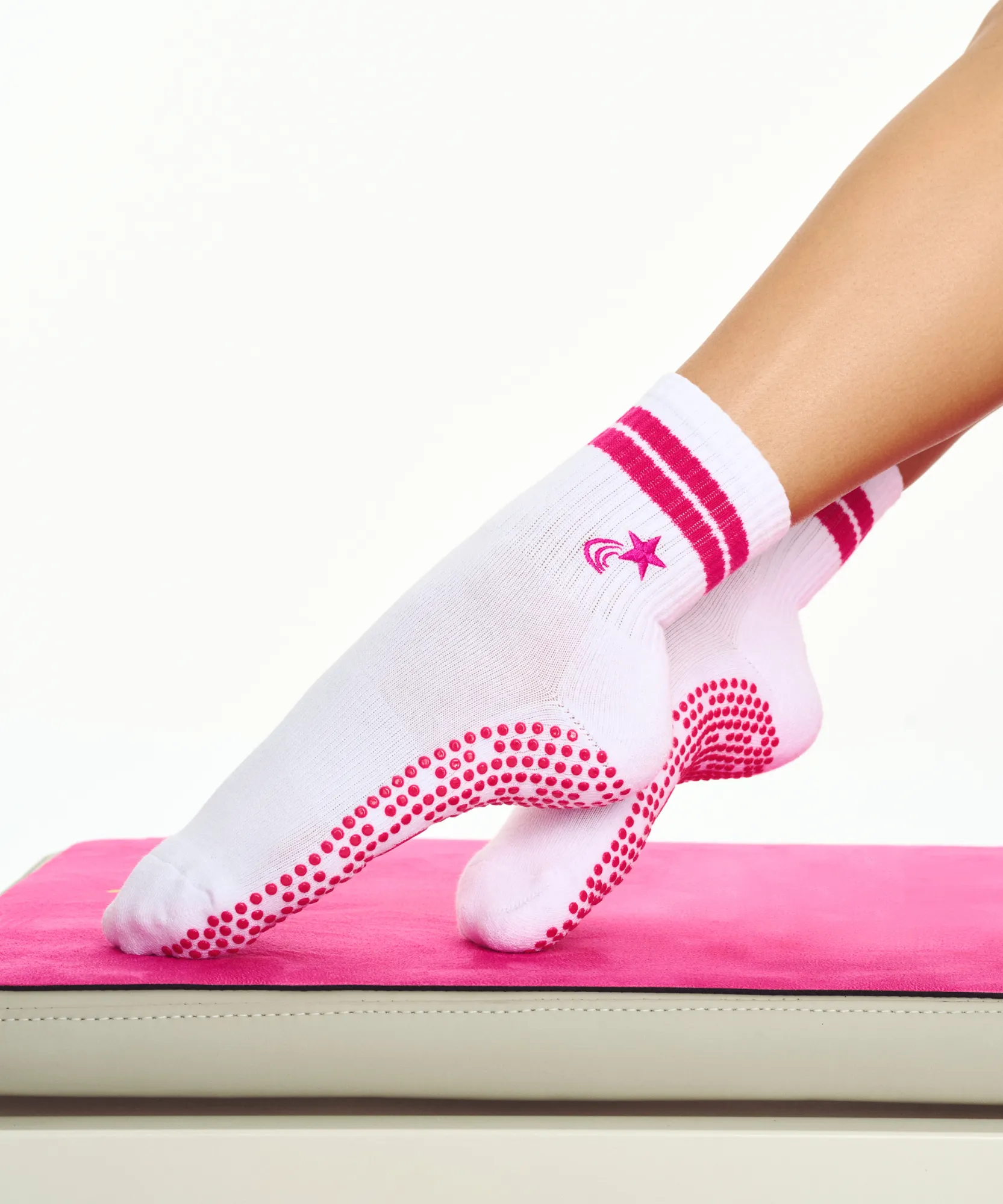 Crew Non Slip Grip Socks - Neon Pink Stripe sold by MoveActive