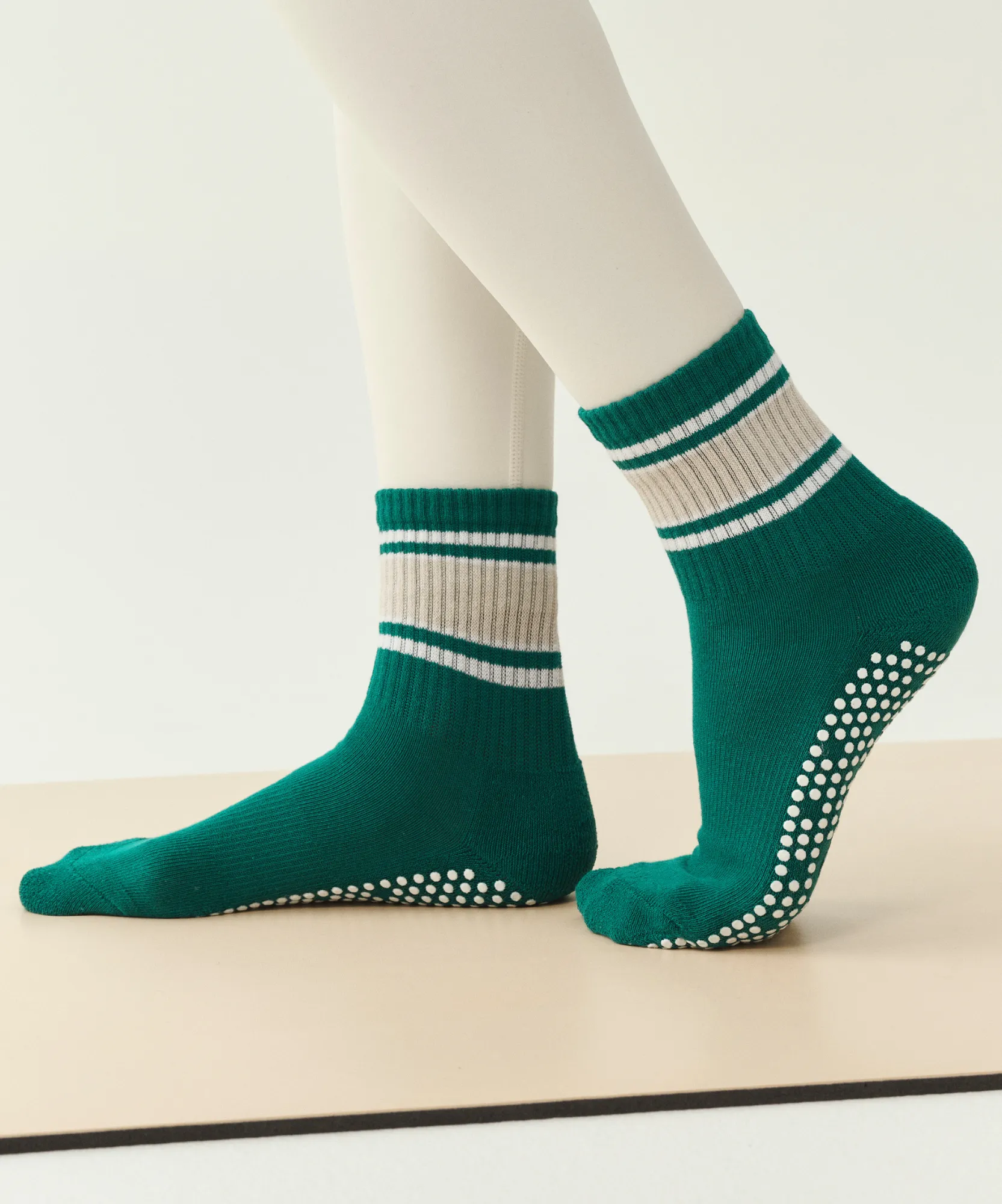 Crew Non Slip Grip Socks - Emerald Oat Stripe sold by MoveActive