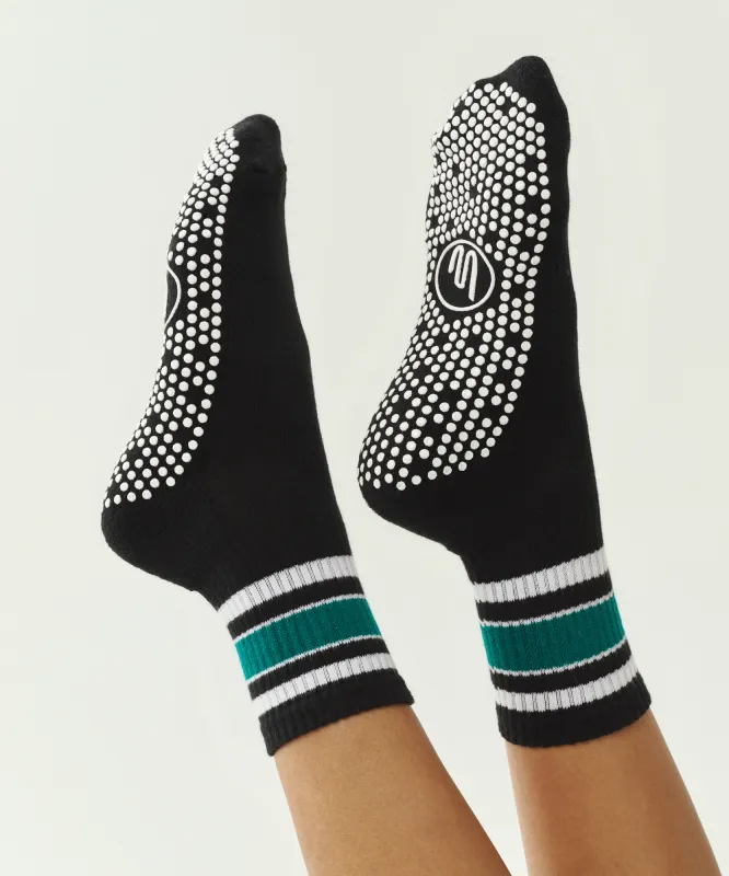 Crew Non Slip Grip Socks - Midnight Emerald Stripe sold by MoveActive