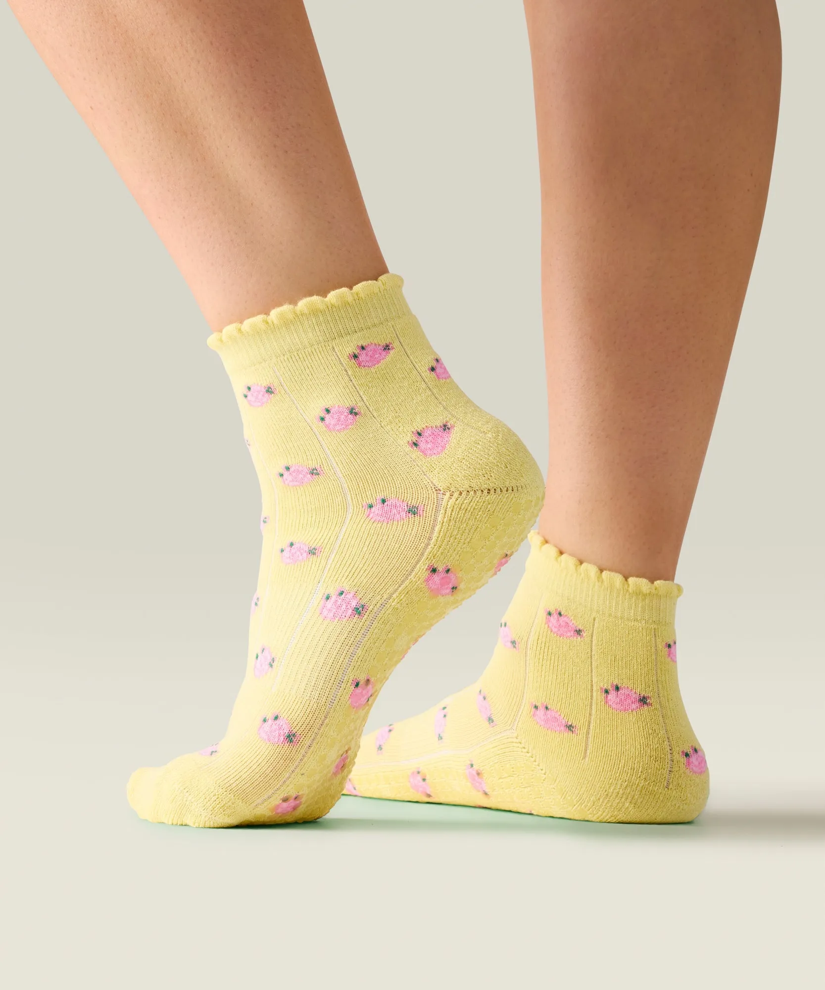 Quarter Crew Non Slip Grip Socks - Wild Rose Maize sold by MoveActive