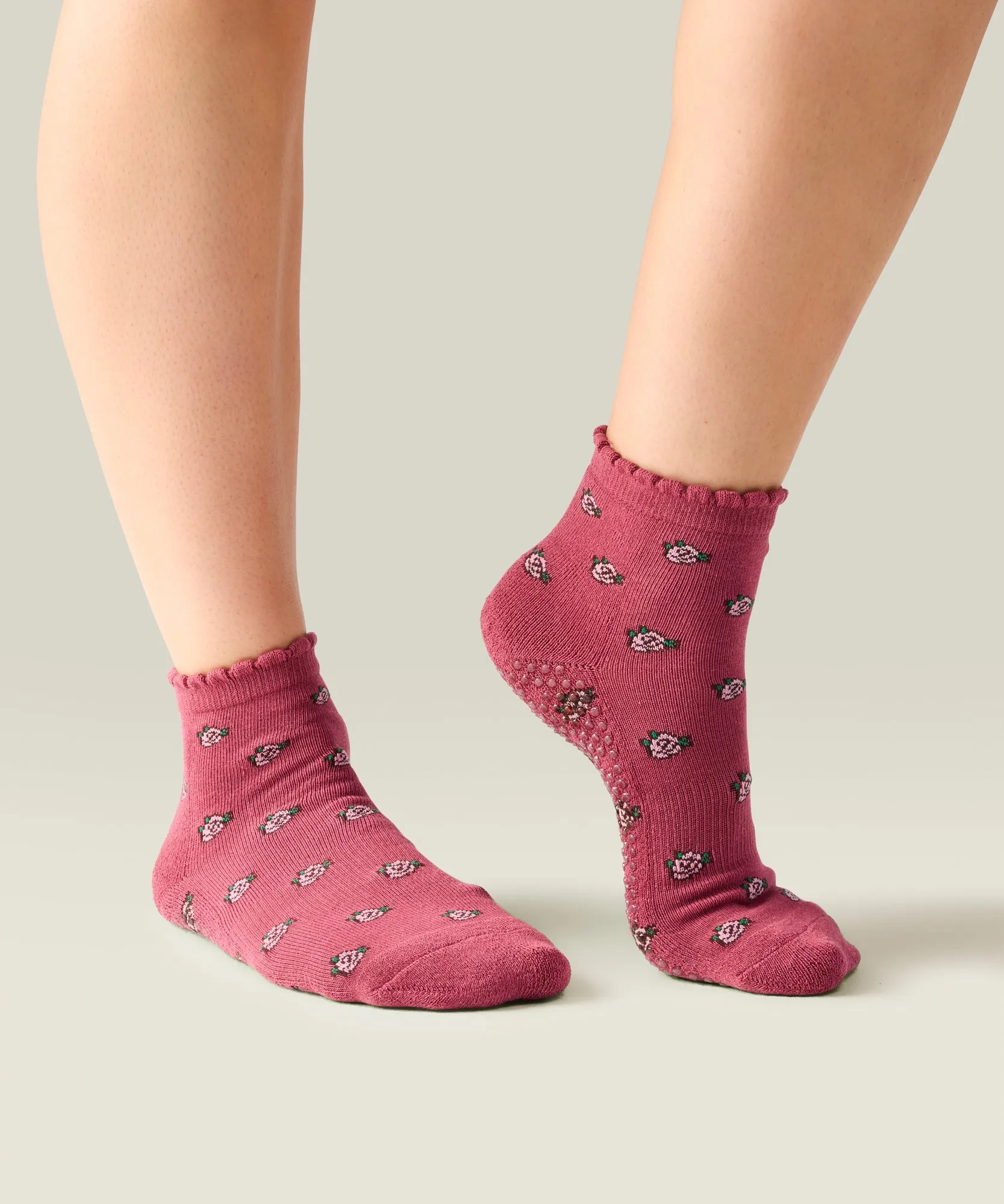 Quarter Crew Non Slip Grip Socks - Wild Rose Berry sold by MoveActive