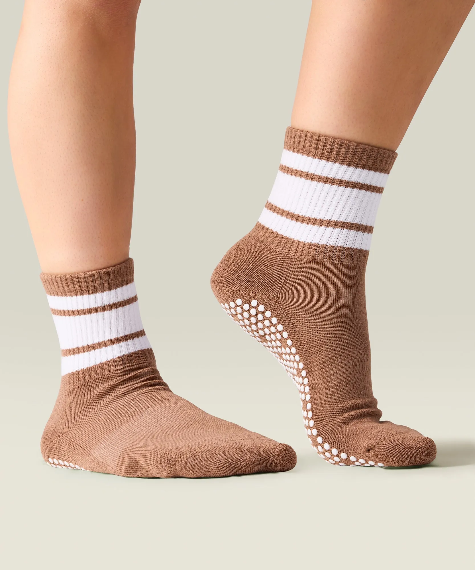 Crew Non Slip Grip Socks - Tan Stripe sold by MoveActive
