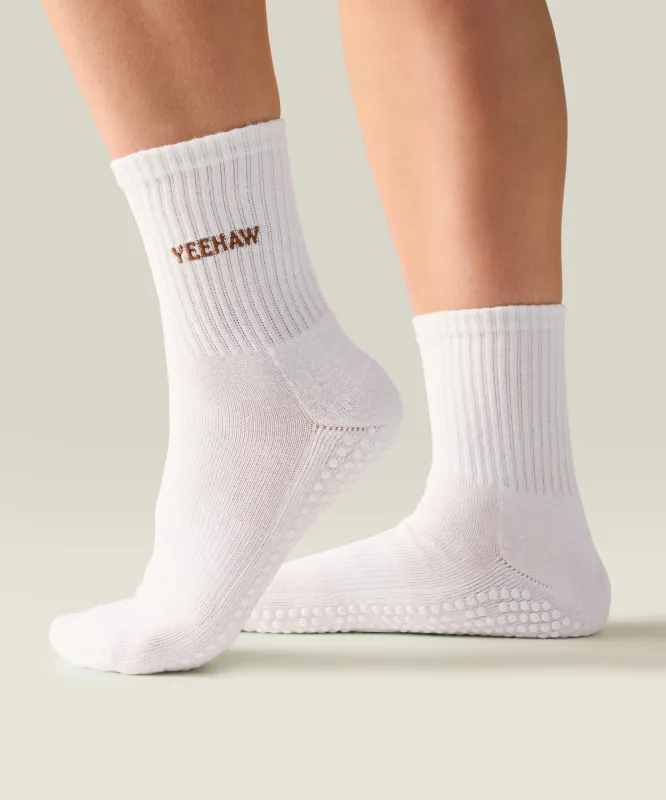 Crew Non Slip Grip Socks - Yeehaw Ivory sold by MoveActive