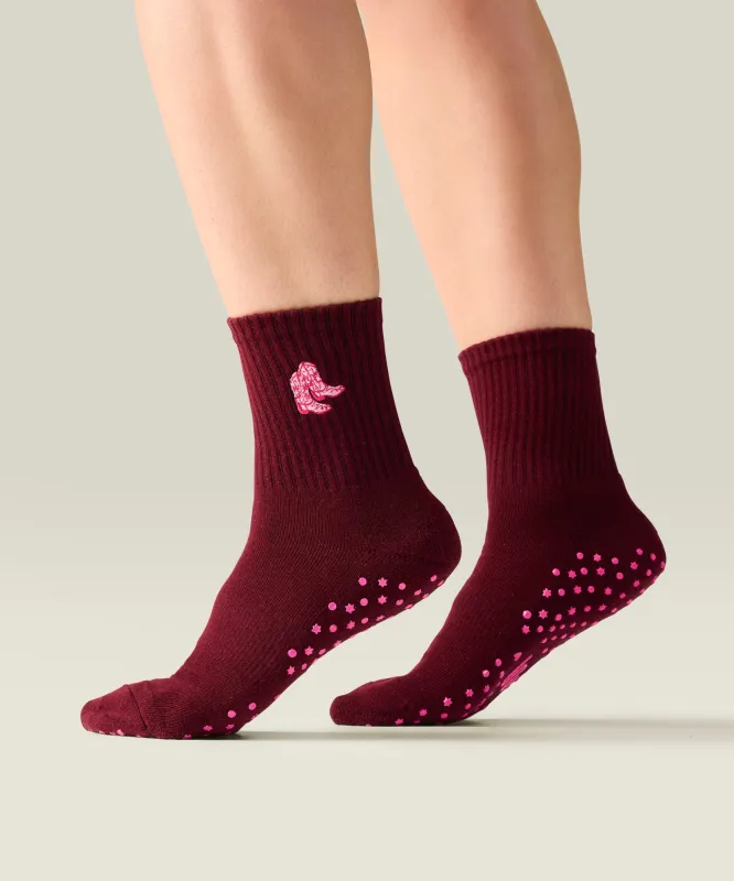 Crew Non Slip Grip Socks - Boot Scootin' Mulberry sold by MoveActive