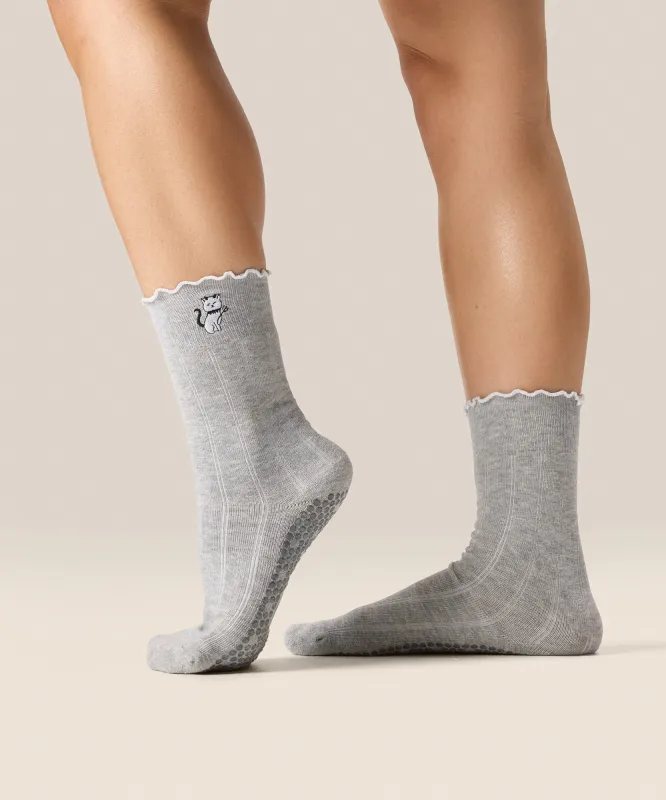 Crew Non Slip Grip Socks - Boo Kitty Frill sold by MoveActive