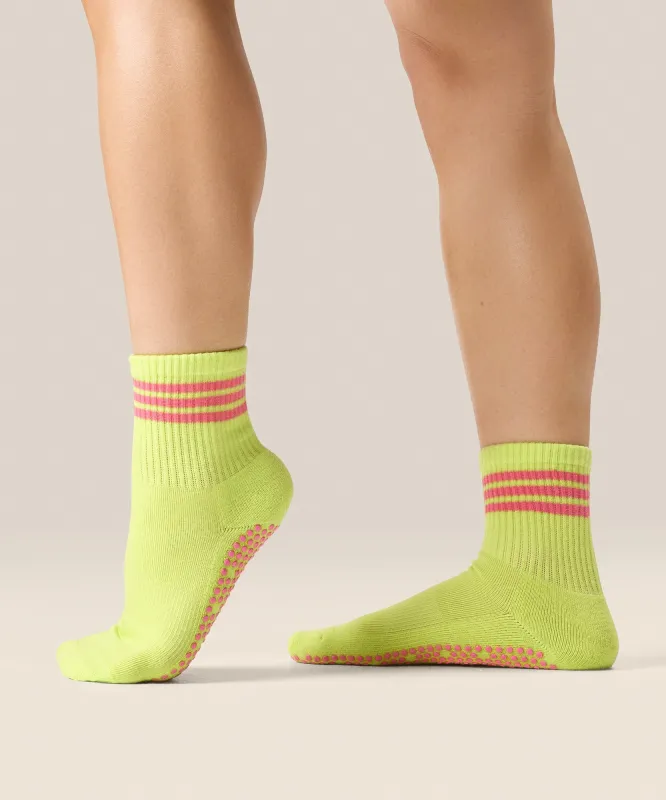 Crew Non Slip Grip Socks - Pine Lime Stripe sold by MoveActive