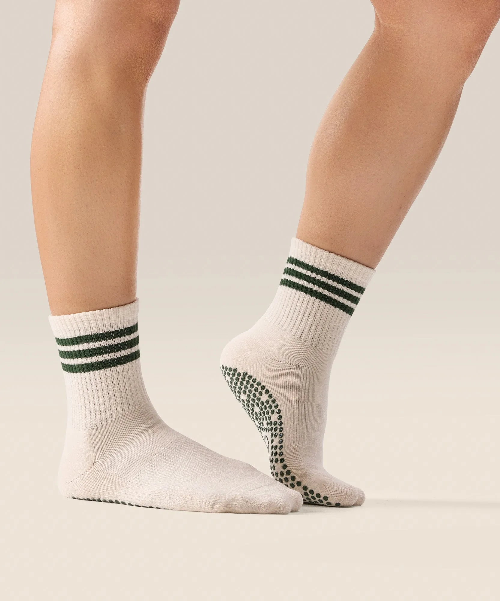 Crew Non Slip Grip Socks - Olive Stripe sold by MoveActive