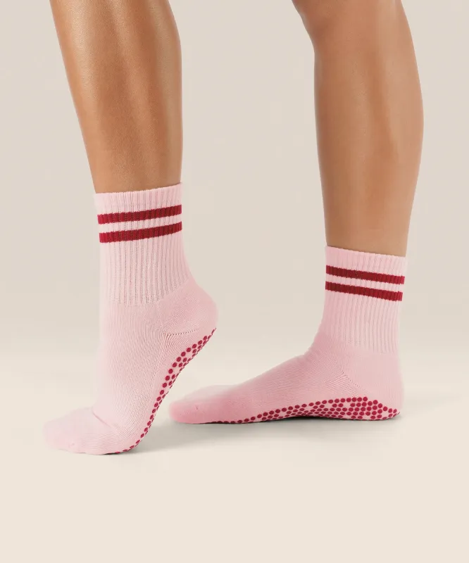 Crew Non Slip Grip Socks - Sweet Red Stripes sold by MoveActive