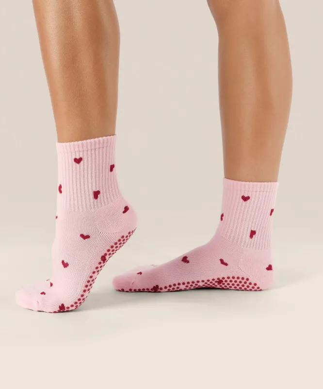 Crew Non Slip Grip Socks - Love Me Pink sold by MoveActive