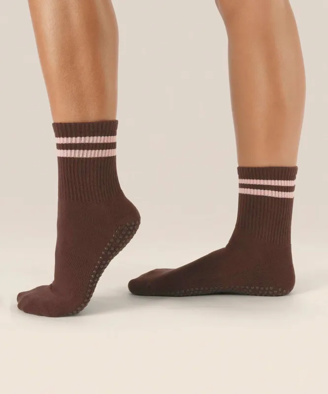 Crew Non Slip Grip Socks - Sporty Stripe Espresso sold by MoveActive