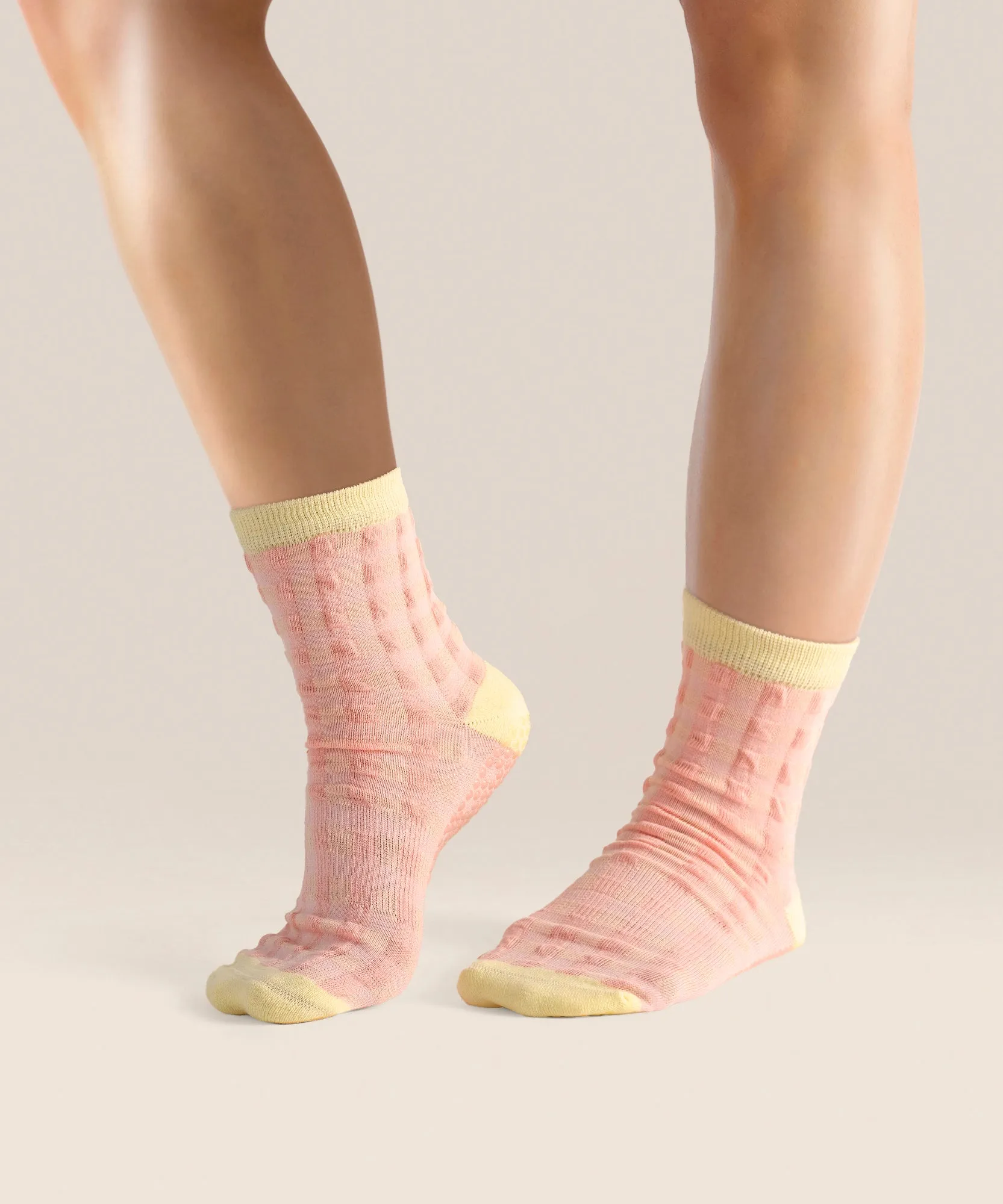 Crew Non Slip Grip Socks - Sugar Pink Gingham sold by MoveActive