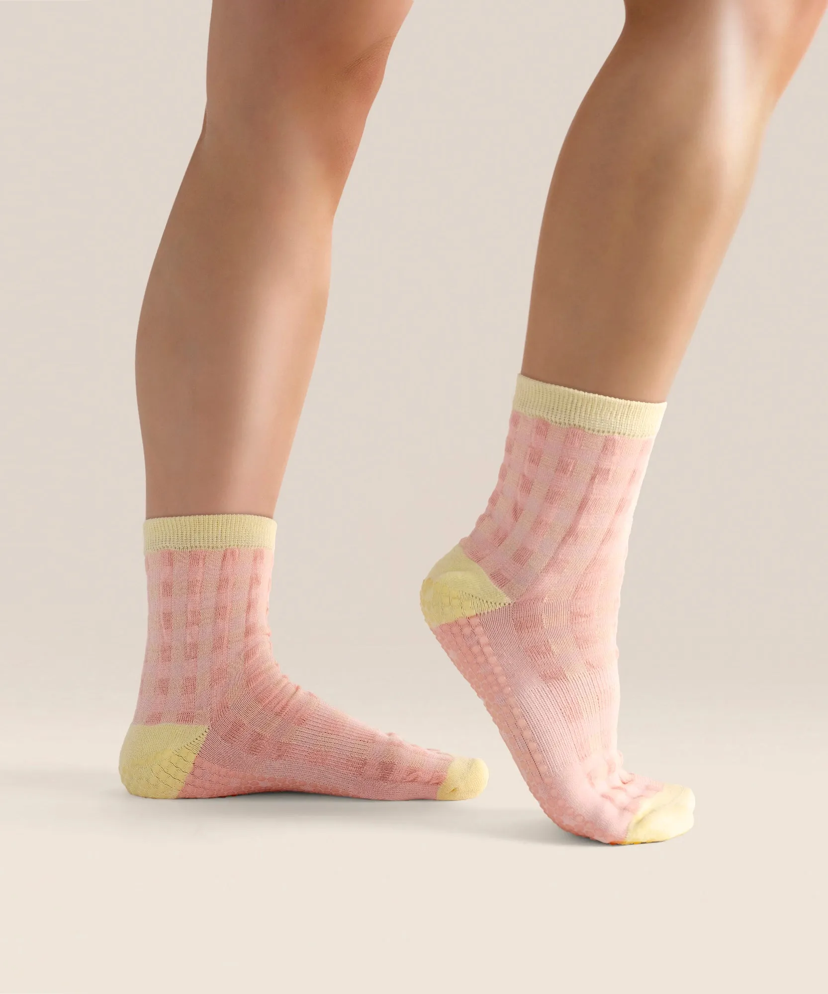 Crew Non Slip Grip Socks - Sugar Pink Gingham sold by MoveActive product image thumbnail 3